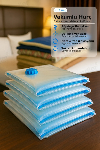 Chandler Home AİRLOCK (70x100 cm) Vakumlu Hurç 4'lü Şeffaf Giysi & Yorgan Sak...