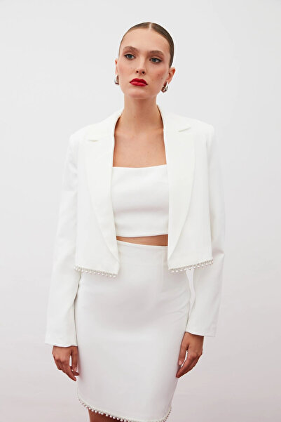 Sateen Jachetă scurtă cu accesorii - Ecru