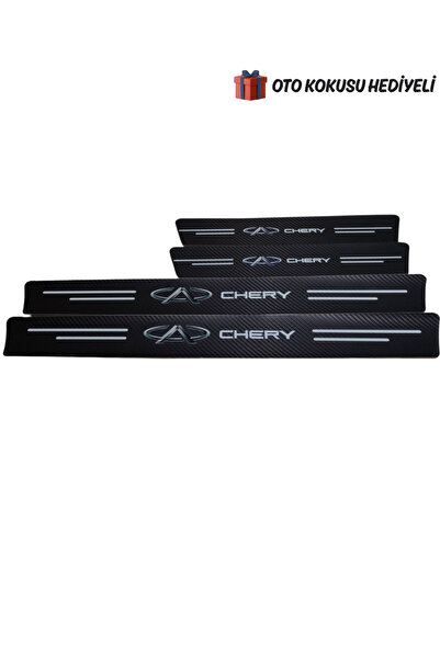 Autowise Chery Logolu Karbon Kapı Eşiği Koruyucu Bant Folyo 4'lü Set