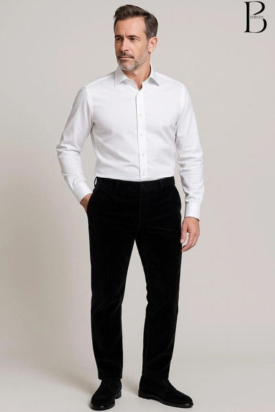 BURSPA Dámské sametové kalhoty zimního černého střihu neformálního střihu s f...