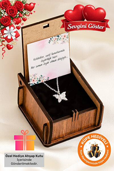 Lucente Jewellery Özel Hediye Kutulu 925 Ayar Gümüş Kaplama Kelebek Model Sev...