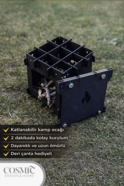 Omega Katlanabilir  Kamp Ocağı  Deri Çanta Hediyeli İsveç Kütük Ocağı Metal Ocak