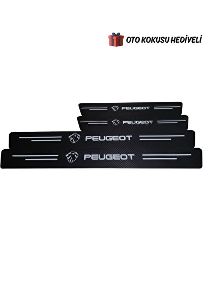 Autowise Yeni Peugeot Logolu Karbon Kapı Eşiği Koruyucu Bant Folyo 4'lü Set