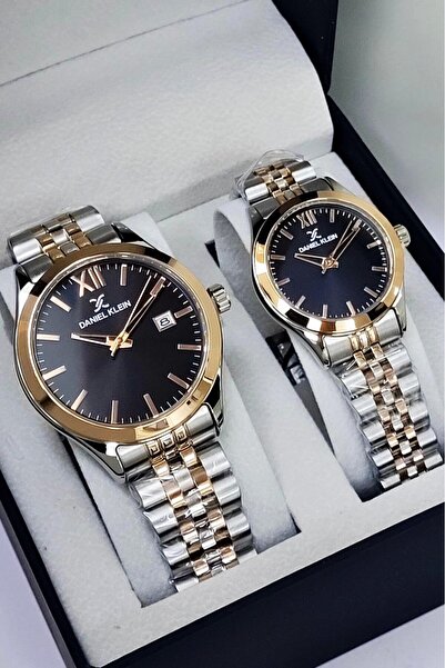 Daniel Klein Lover Couple Wristwatch with Black Dial Rose Silver Color Gift W...