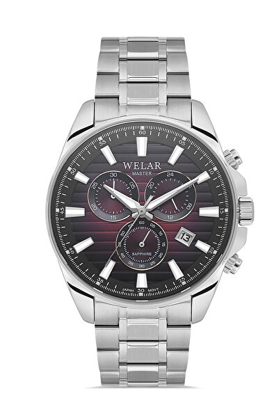 Welar ساعة يد رجالية WEL2517M-4 من الفولاذ والزجاج الياقوتي مع تقويم ومقاومة ...
