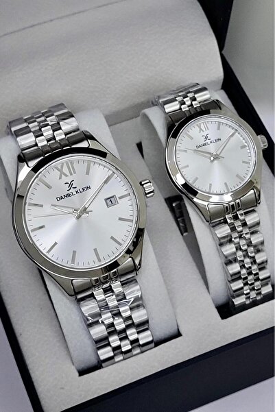 Daniel Klein Silver Color Gift Wrapped Lover Couple Wristwatch