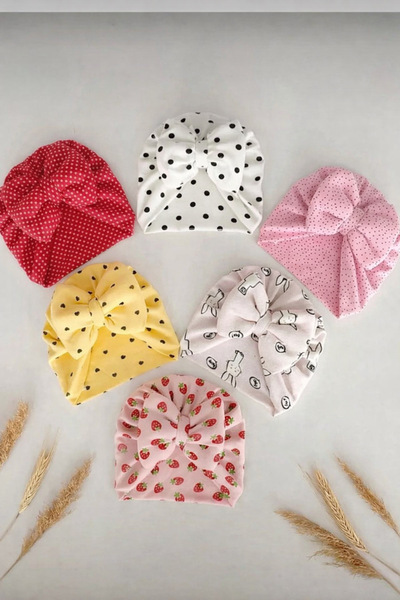 moukou طقم قبعة للأطفال البنات مكون من 3 قطع مصنوع من القطن الممشط مع فيونكة