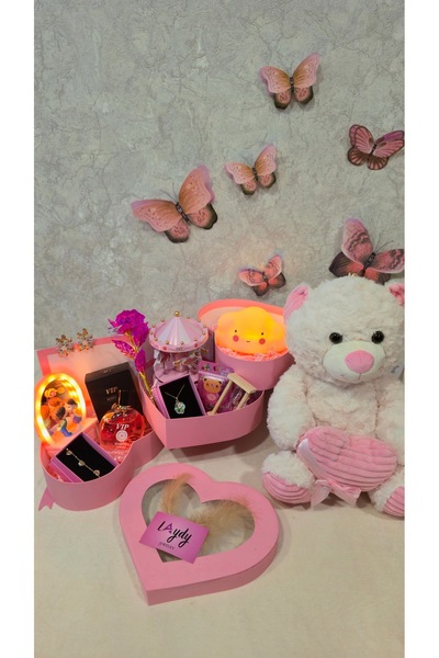 Laydy Collection Ayıcıklı Büyük Toz Pembe Set + pembe buket + Jumbo boy ayıcı...