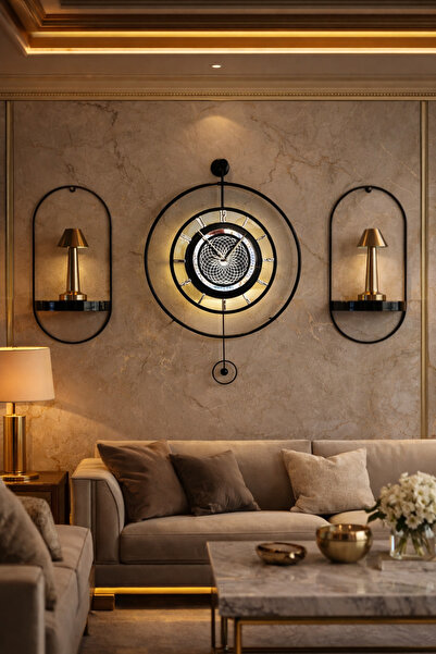 MetaQuartz Aksesuar Siyah - Çark Pırlanta - Kırılmaz Camlı - Modern Sarkaçlı ...