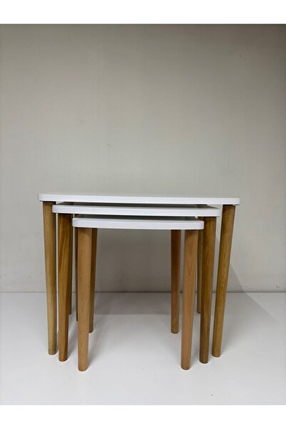 HAMADEX ZION Serisi – 1. Sınıf MDF 3’lü Zigon Sehpa Seti Masif Kayın Ayak + 1...