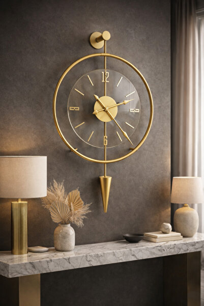 MetaQuartz Aksesuar Gold LuxPen Modern Dekoratif Metal Duvar Saati