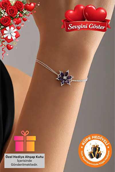 Lucente Jewellery 925 Ayar Hediye Kutulu Mor Lotus Çiçeği Gümüş Kaplama Sevgi...