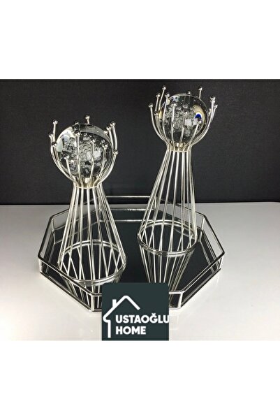 BEJ DEKOR Gümüş Kabarck Küre 2'li Metal Biblo Obje Ev Aksesuar Masa Konsol Or...