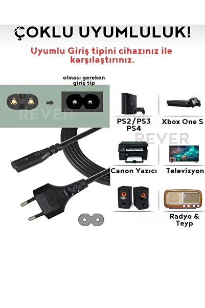 ATAEXPRESS 5 metre 5mt Teyp Teyip Fişi Power Güç Kablosu 2 Pin Radyo Fişi 2 Oluk