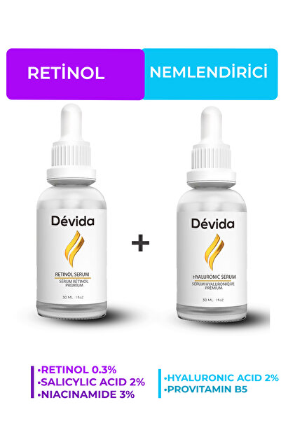 Devida Retinol + Nemlendirici Serum 2 li Set Kırışıklık Alın Çizgisi Göz Çevresi