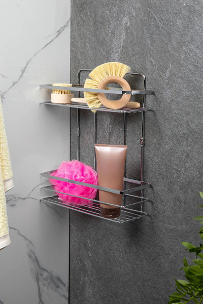 MAİN SHOP Raft de colț pentru baie din inox cu 2 niveluri - Suport pentru șam...