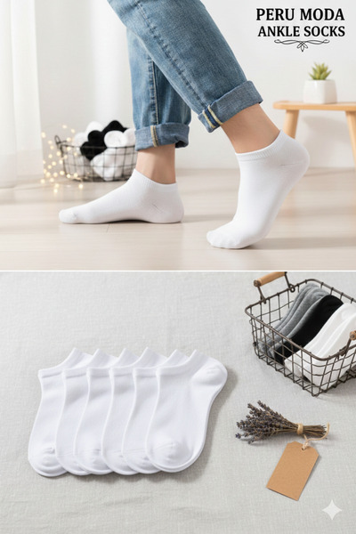 peru moda Unisex Pamuklu Patik Çorap Seti Beyaz Günlük