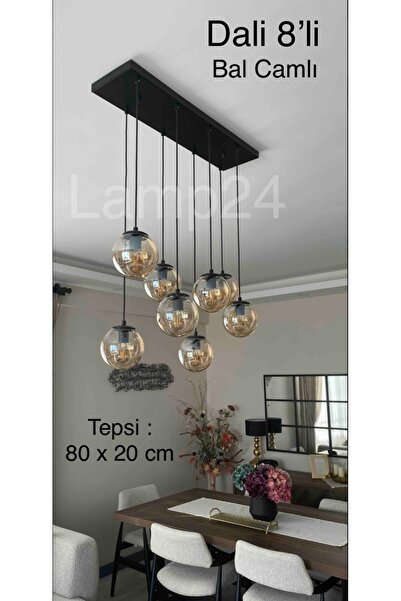 Lamp24 DALİ 8’Lİ BAL GLOP CAMLI YEMEK MASASI AVİZESİ