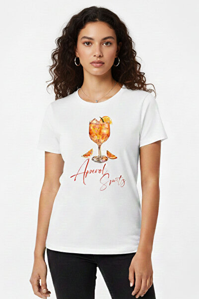 DESIGN BY ÇAĞLA Aperol Spritz Baskılı Regular Kadın T-Shirt
