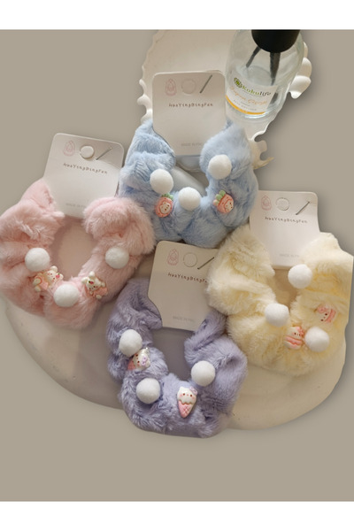 ELAS HOME Kız Çocuk Toka Peluş Renkli Yumuşak Lastik 2 Adet