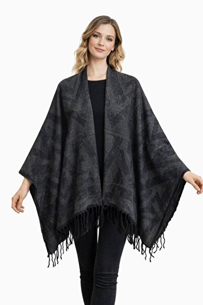 ALDAİR Women's winter double-sided poncho shoulder 140x140