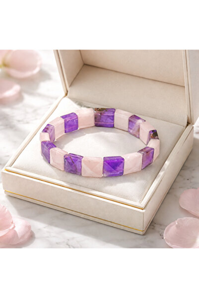 Agatella Tasarım Amethyst & Pink Quartz Natural Stone Model Bracelet