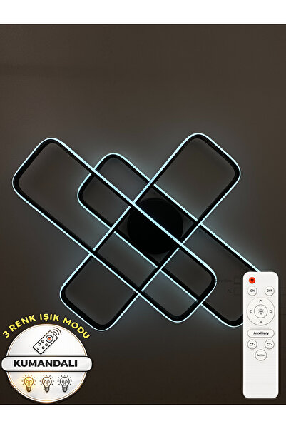 Zeya Lighting Yüksek Aydınlatmalı Kumandalı Dikdörtgen Siyah Şık Tavan Plafon...
