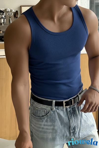 Riowela Men's Tshirt Sleeveless Undershirt Halter Neck Stretch Fabric Cotton ...