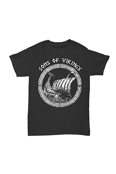 l'eivor Tricou negru unisex din bumbac cu imprimeu Viking
