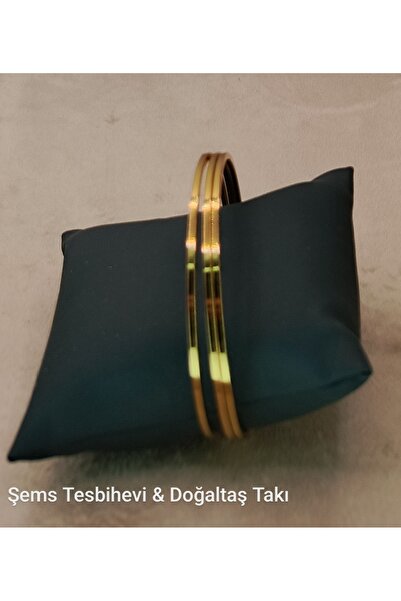 Şems Tesbihevi & Doğaltaş Takı Kadın Gold Çelik Bilezik Seti 3'lü İnce Ajda M...