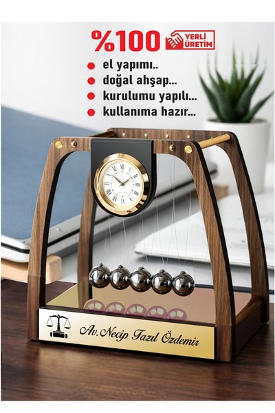 Genel Markalar DOĞAL AHŞAP - EL YAPIMI - Saatli TİKTOP Denge Topu - Newton De...