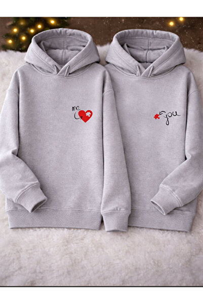 MODA You Me Cadou de Ziua Îndrăgostiților tricou februarie Hanorac gri cu glu...