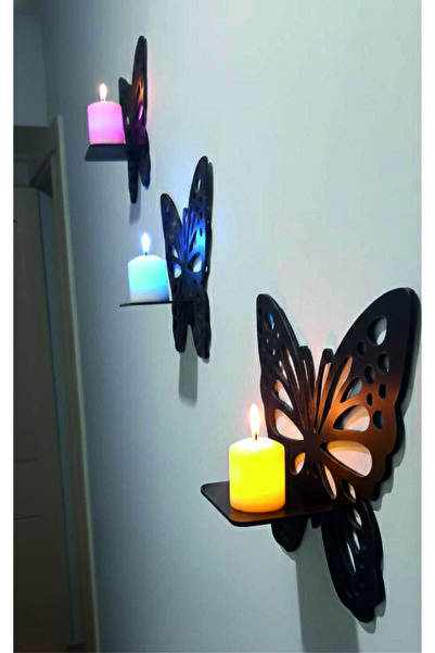 Dekor Treni DEKOR TRENİ Dekoratif Kelebek Duvar Rafı 3'lü Set DT KELEBEK-RAF