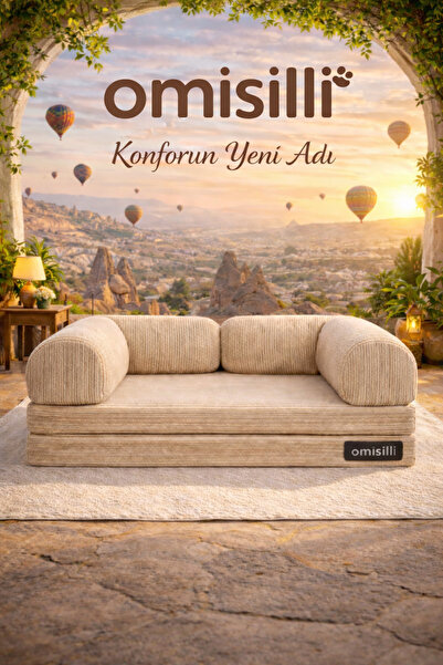 OMİSİLLİ Kaymaz Cırt Bantlı Katlanabilir Kanepe Yatak – Fitilli Kadife, Yıkan...