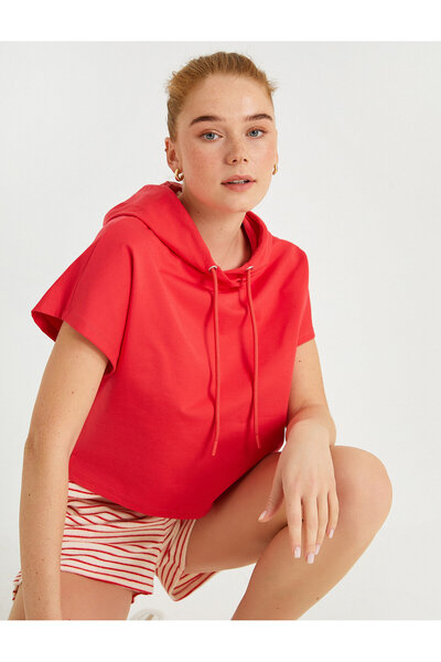 Koton Φούτερ Crop με κουκούλα κοντό μανίκι