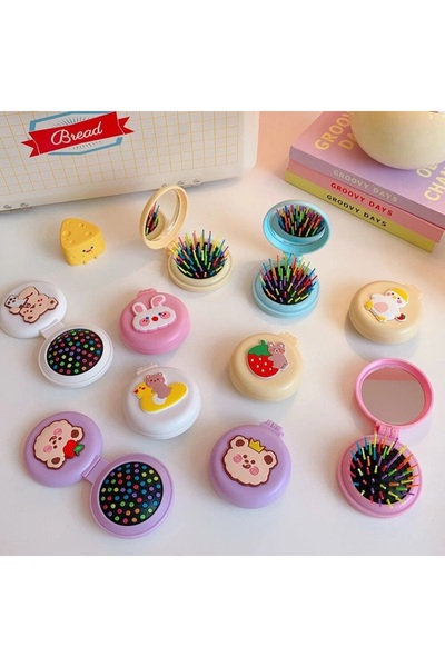 keyfisepet en keyifli sepet Sevimli Ayıcık Tasarımlı Katlanabilir Ayna ve Saç...