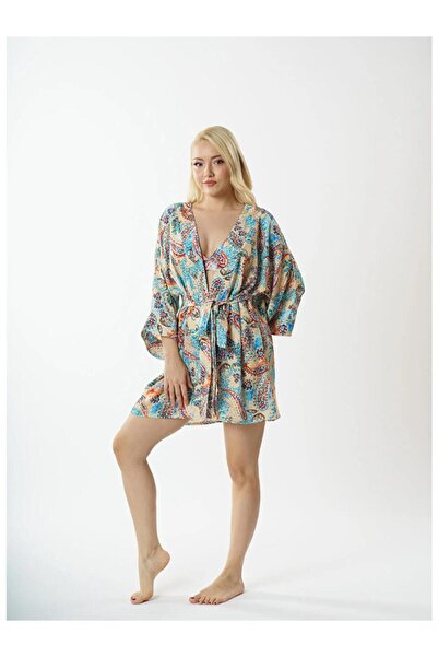 Louren 5824 Короткий кімоно-парео коричневого кольору