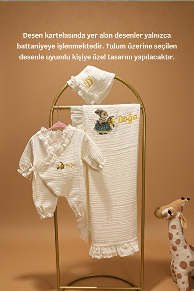 DurucoBaby Yenidoğan Hastane Çıkışı Kişiye Özel İsim Nakışlı Müslin Fırfırlı ...