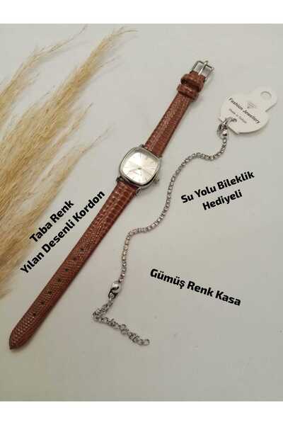 Brality تصميم عتيق بسيط - حزام بلون أسمر - علبة فضية اللون - ساعة يد نسائية ع...