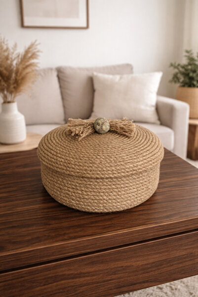 Naspar Διακοσμητικό καλάθι πολλαπλών χρήσεων με ψάθινο καπάκι - Ραφές προστιθ...