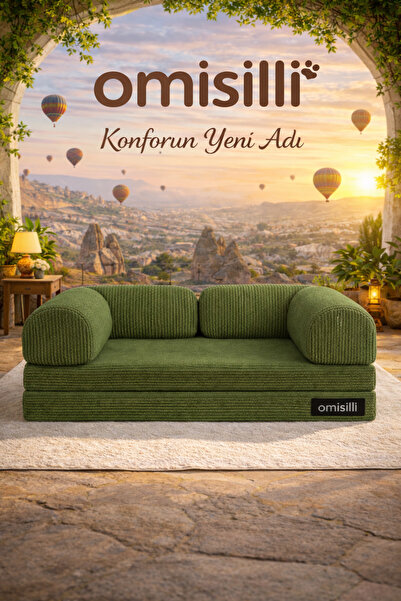 OMİSİLLİ Kaymaz Cırt Bantlı Katlanabilir Kanepe Yatak – Fitilli Kadife, Yıkan...