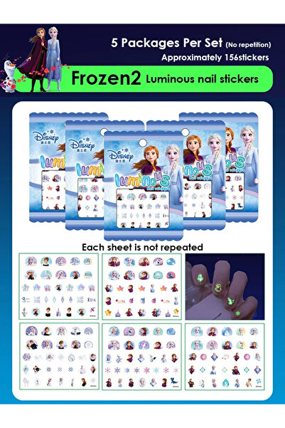 Choice ملصقات أظافر مضيئة من ديزني، مستوحاة من فيلم فروزن 2، للبنات والأطفال،...
