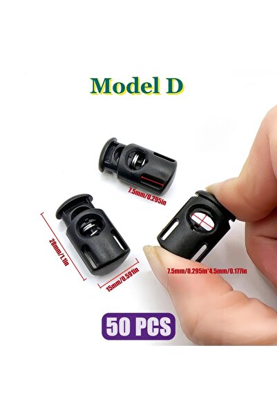 Choice موديل D، 50 قطعة، مشبك زنبركي أسود بفتحة مفرد لربط حبل الباراكورد