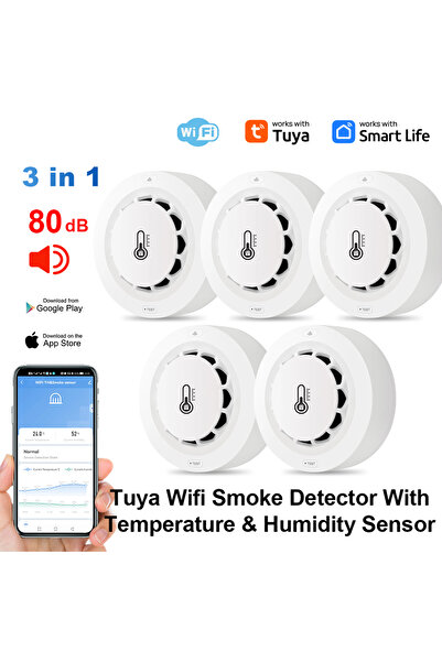 Choice 5 قطع من أجهزة كشف الدخان Tuya بتقنية الواي فاي والبلوتوث، ثنائية الات...
