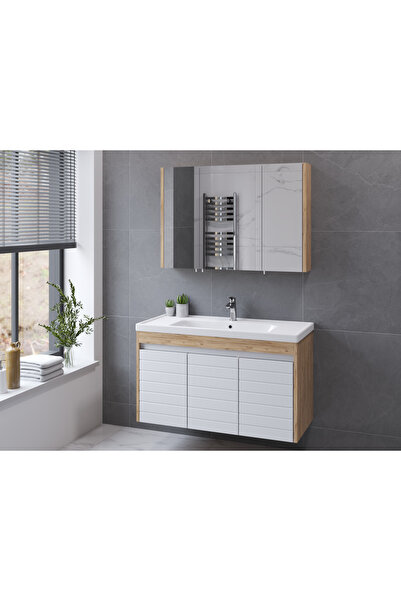 ROSEART BANYO LARİN2 ÇAM BEYAZ 100 CM BANYO DOLABI SET HALİNDE ÜST MODÜL + AL...