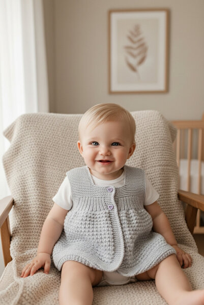 Genel Markalar El Örgüsü Yelek Kız Bebek Yeleği, Örgü Yelek