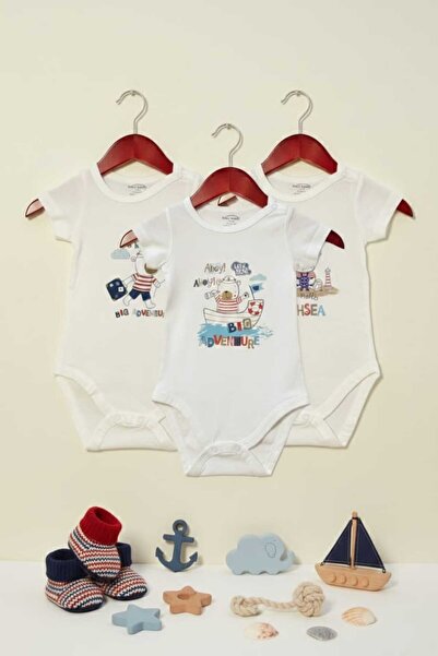 Fuar Baby 3-Pack 100% Cotton Baby Boy Short Sleeve Bodysuit Set - Sailor Tedd...