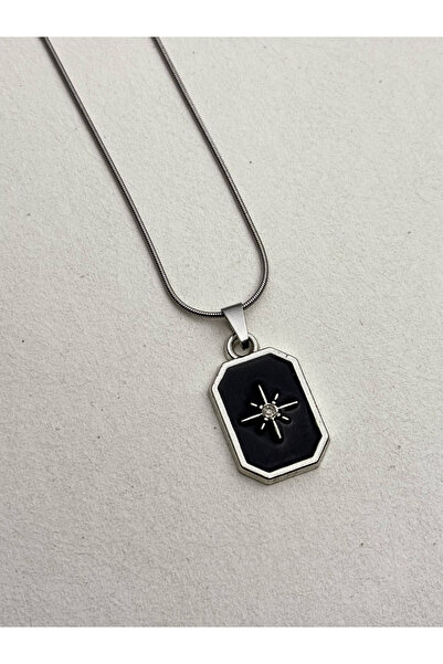 roshel قلادة من الفولاذ المقاوم للصدأ باللون الأسود مع تفاصيل نجمة مطلية بالم...