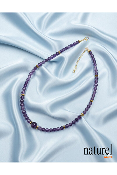 Naturel Tılsım Orijinal Ametist Doğal Taş Choker Kolye