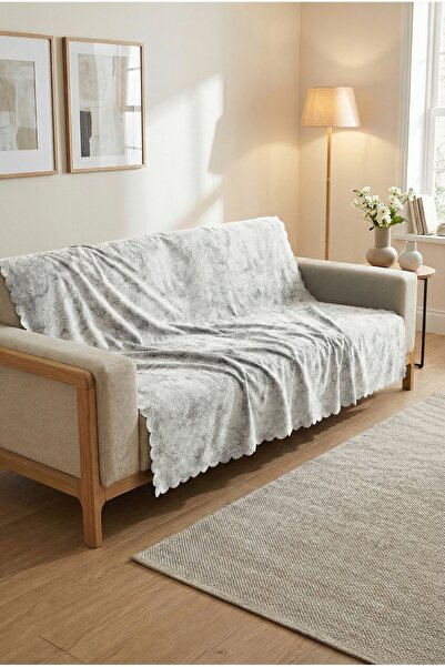 turkanlarhome غطاء أريكة سرير كريمي بنمط عروق غير قابل للانزلاق مع قاعدة إسفن...